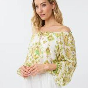 Esqualo Paradise Dunes top shirt blouse flowy tie boho green tassel new 6 Small
